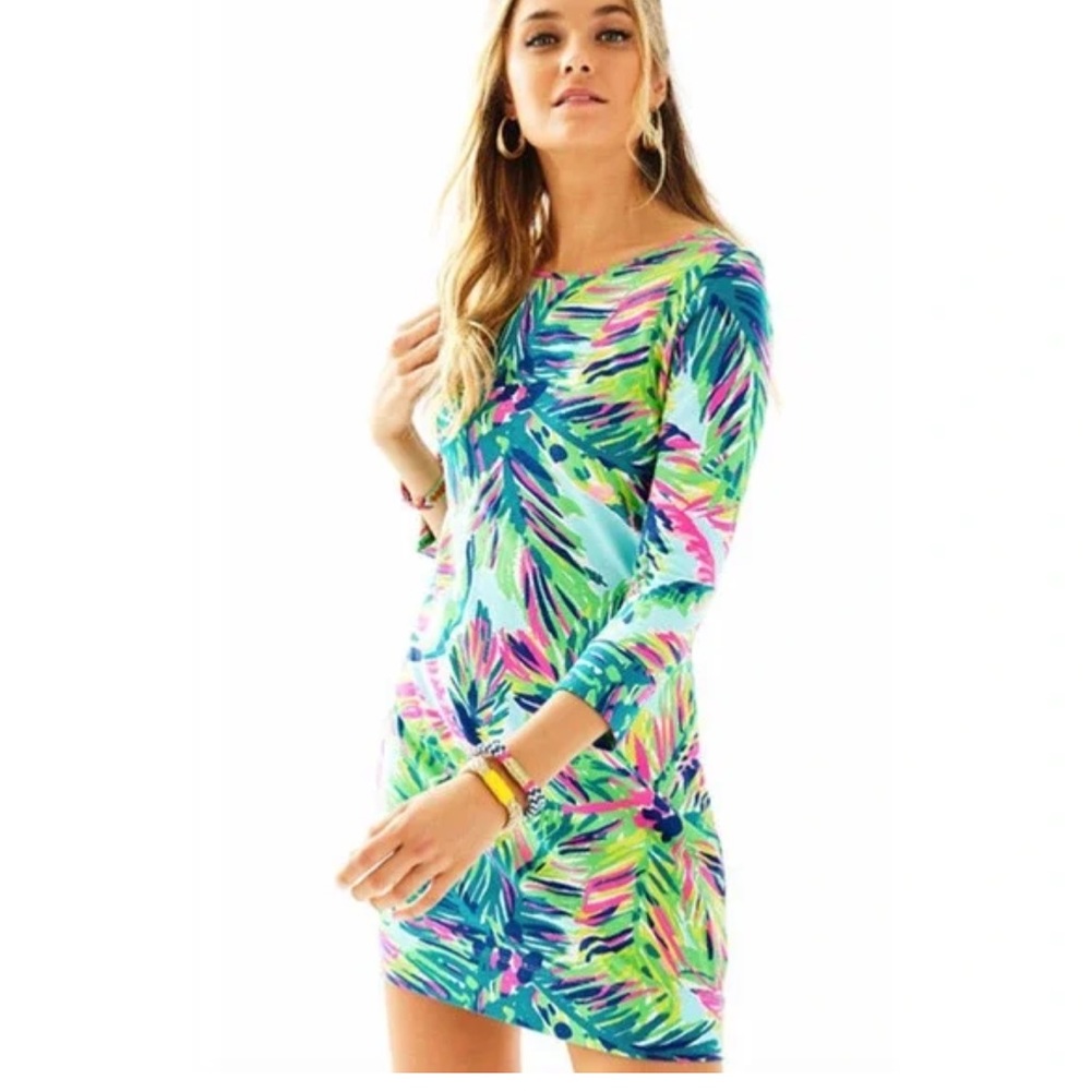 New Lilly Pulitzer Solia ChillyLilly 3/4 Sleeves Dress Green Pink Blue S…